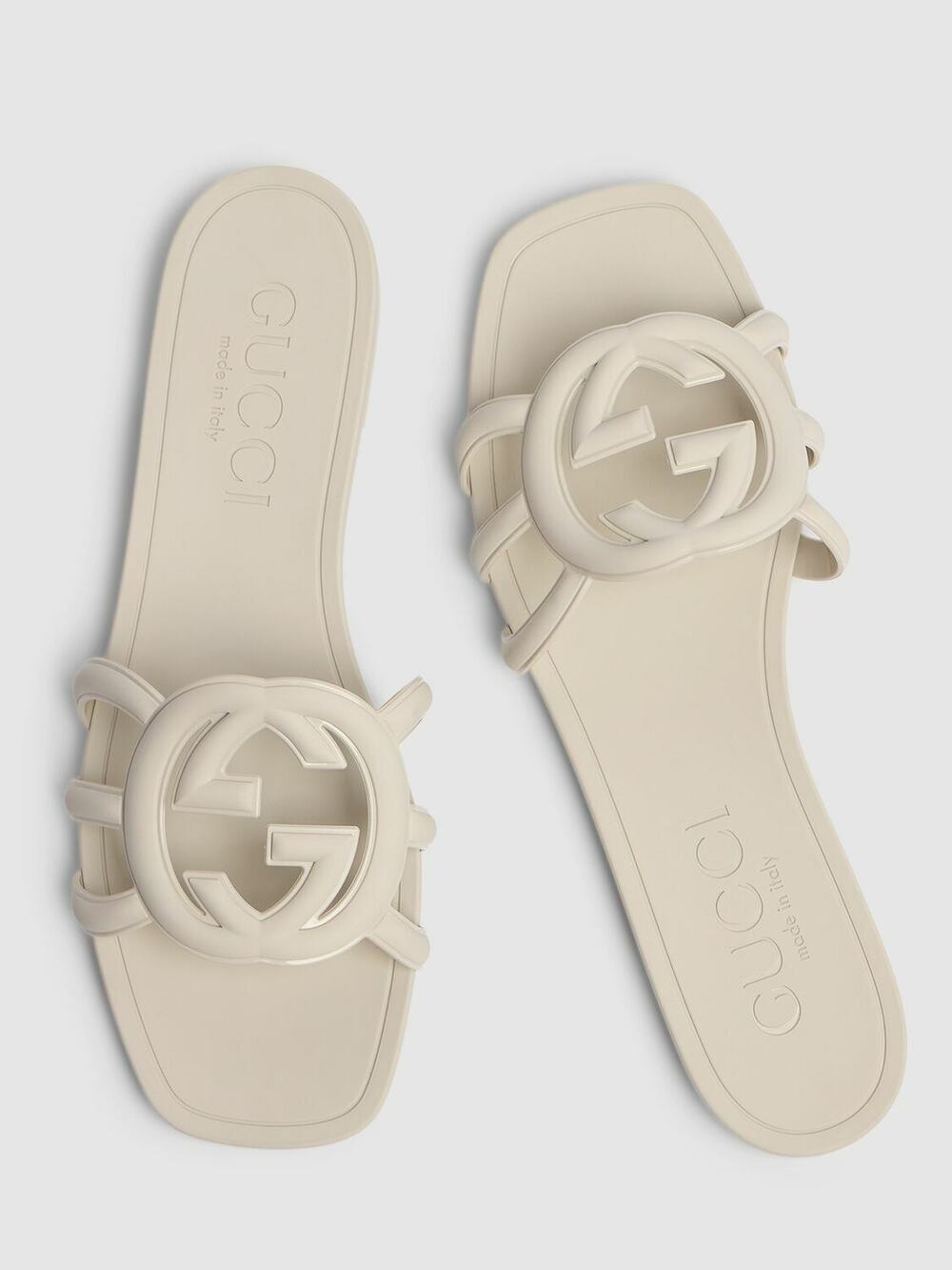 Gucci Palma Interlocking Logo Slip On Rubber Slide Sandals Mystic White 39